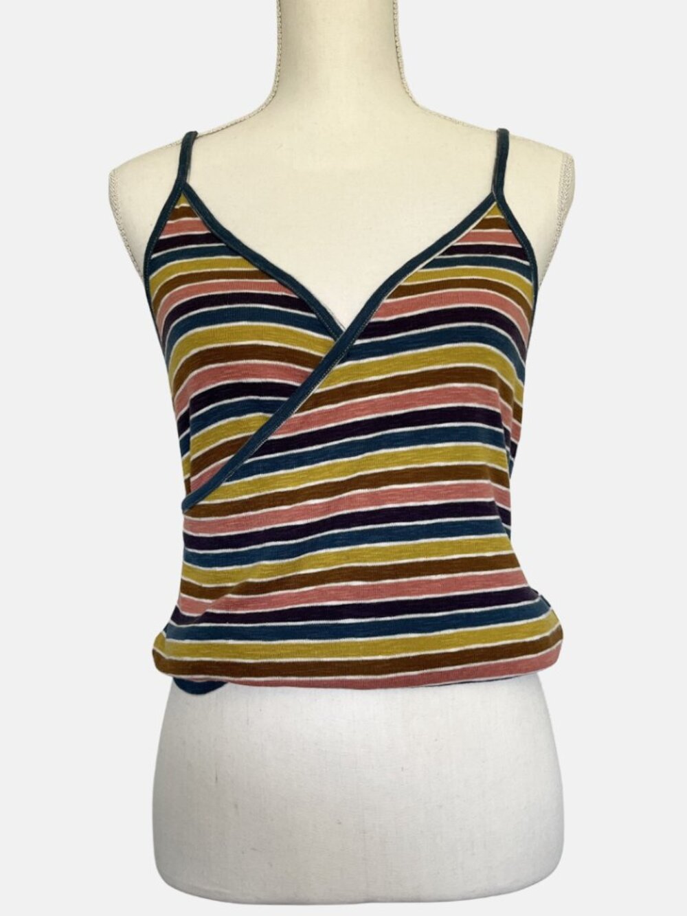 Madewell Cotton Blend Retro Colorful Stripe Wrap Cami Top - Picture 8 of 8